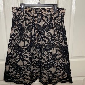 Chetta B- gorgeous, high waisted, tea length lace skirt with tulle under layer.